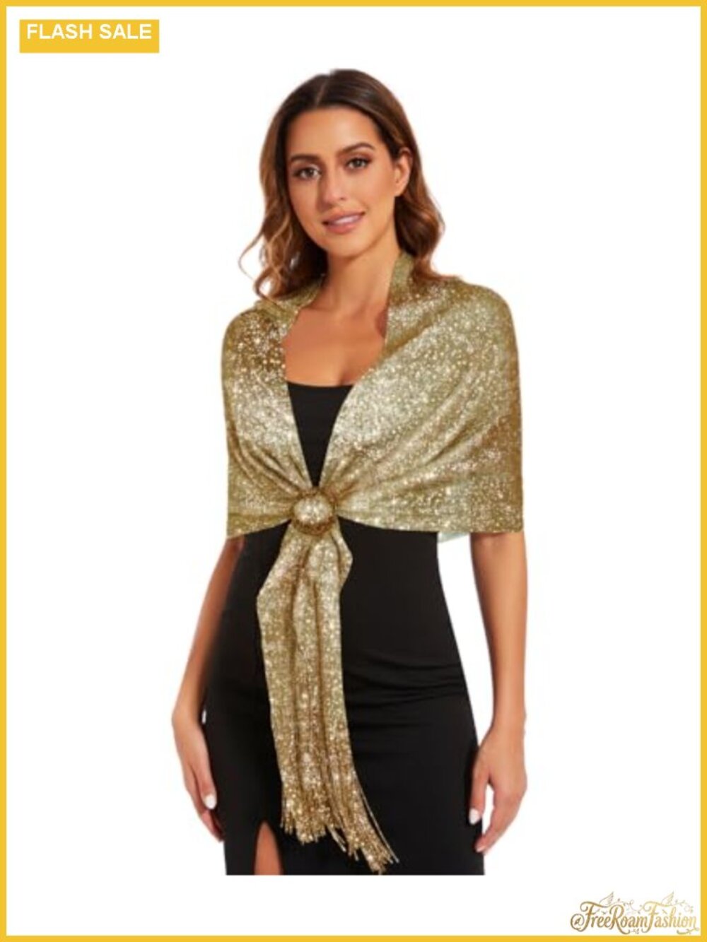 Metallic Sparkling Shawl Wrap with Buckle for Evening Party Wedding